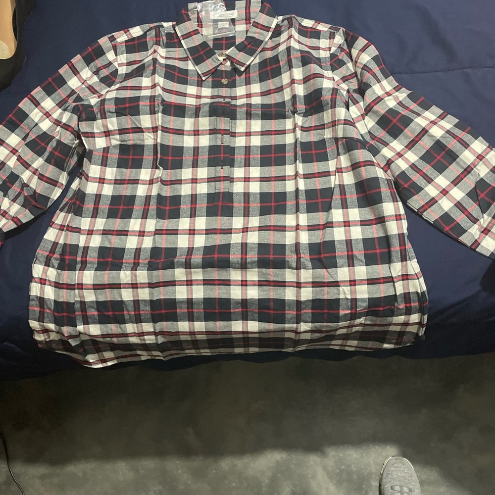 Coldwater Creek Navy and Red Plaid Shirt